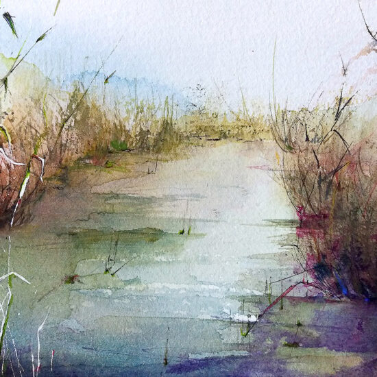 Seaside painting - un canal de s'Albufera 18 x 12,5cm, Watercolor, chinese ink.