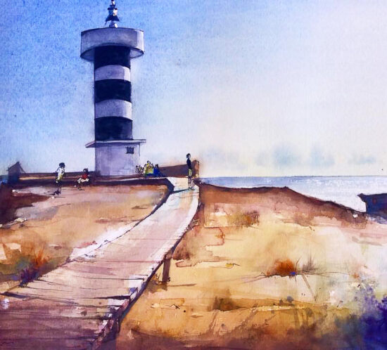 Colonia Sant Jordi's lighthouse. 23 x 31cm. Watercolor, chinese ink.