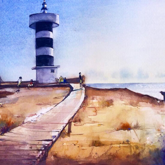 Colonia Sant Jordi's lighthouse. 23 x 31cm. Watercolor, chinese ink.