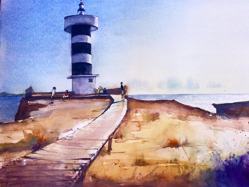 Colonia Sant Jordi's lighthouse. 23 x 31cm. Watercolor, chinese ink.